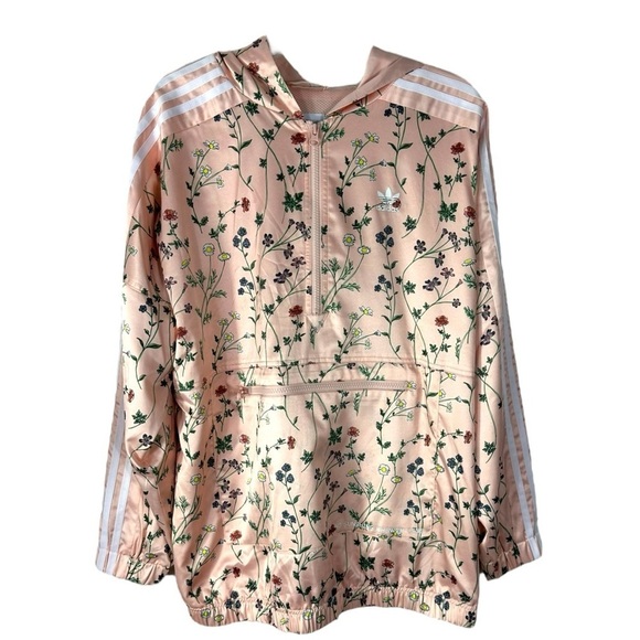 Adidas Originals Women's Hooded Windbreaker Jacket Pink Flower Print Size Medium - Picture 1 of 9